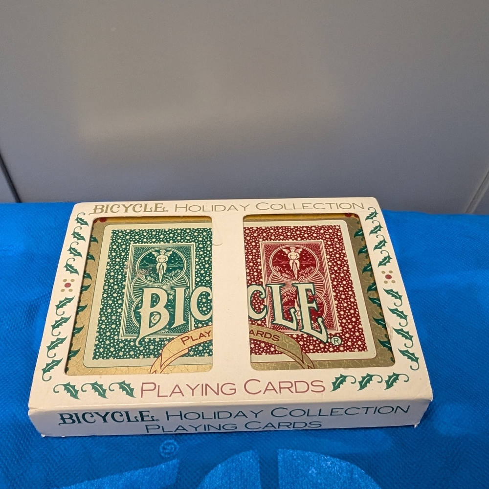 Set Of 2 Bicycle Holiday  Playing Cards - Green and Red In Collectible Tins